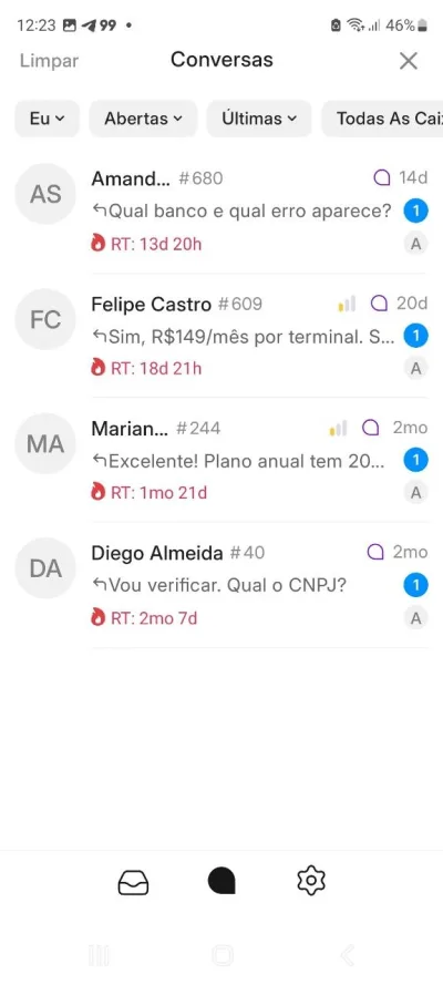 Lista de conversas unificada com filtros