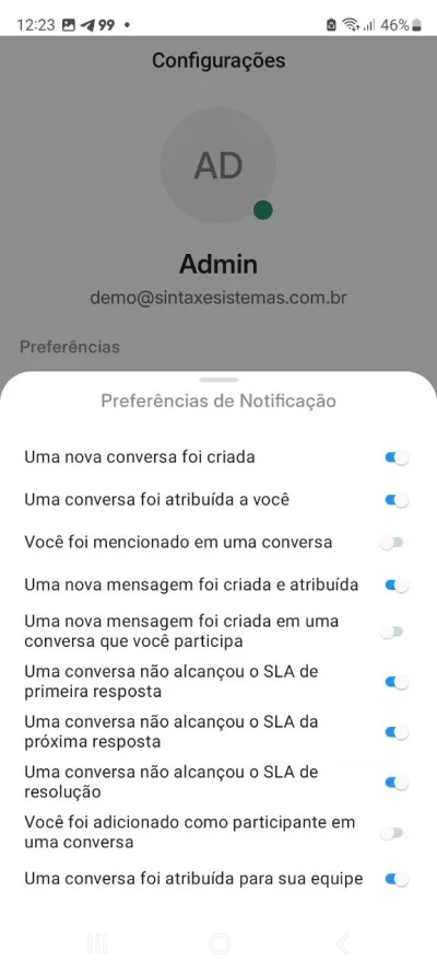 Personalização das notificações